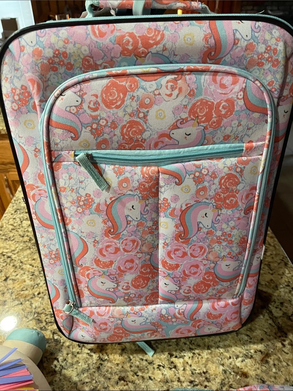 Unicorn Print Kids Carryon and Backpack Set - Pink & Mint